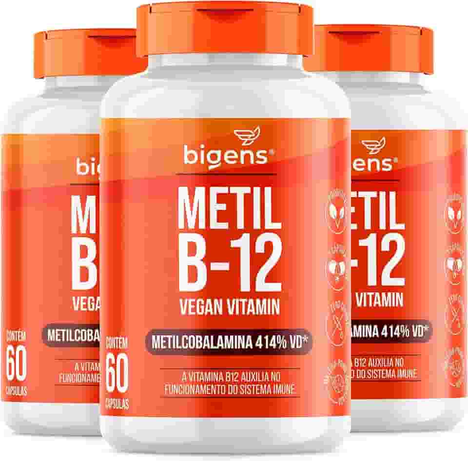Metil B-12 Vegan Vitamin Metilcobalamina 414% VD, Bigens, 60 cápsulas (Kit 3)