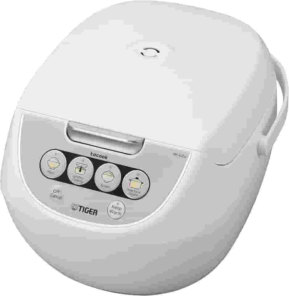 Tiger Panela de arroz Micom 5,5 xícaras com vaporizador de alimentos e panela de cozimento lento Corporation JBV-A10U-W, branca