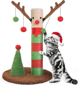 BOLUO Arranhador de gato de Natal para gatos adultos arranhador gatinho gatinho sisal arranhador com bola provocadora interna 63,5 cm