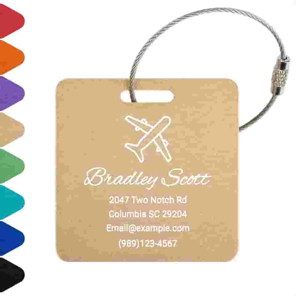 Etiquetas de bagagem personalizadas para malas, etiquetas de nome de metal personalizadas para mochilas, bolsas de viagem (ouro, quadrado (2,2 * 2,2))