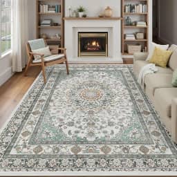 Tapetes de área laváveis cinza persa 20 x 25 para sala de estar, tapete grande vintage para quarto, sala de jantar embaixo da mesa, tapete antiderrapante de pelo baixo, tapete macio (20 x 25 cinza