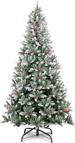 Arvore de Natal, Árvore de Natal 1,8 m, Arvore de Natal 900 Galhos, Árvore de Natal com Verde, Cerejas e Neve e Pinhas, Adequado para casas, apartamentos e corredores