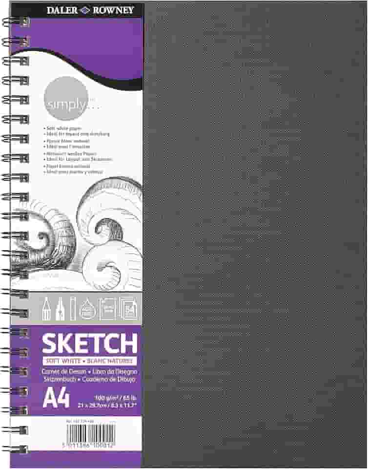 DALER ROWNEY Simply Sketchbook, Papel para Desenho em Caderneta, com Espiral, Tamanho A4, Gramatura 100g/m²