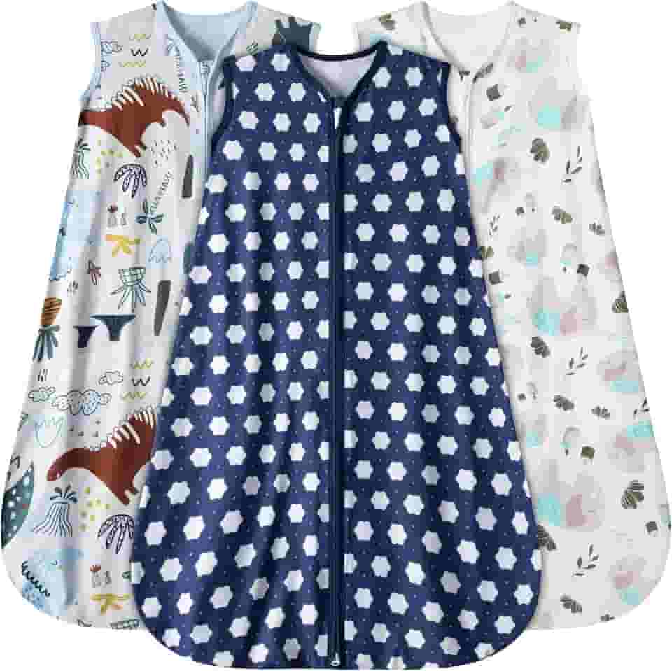 Saco de dormir para bebês 0-24 meses, pacote com 3 cobertores para bebês, 100% rayon algodão, zíper bidirecional, saco de dormir infantil TOG 0,3