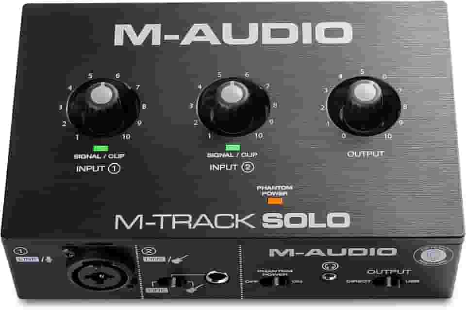 M-Audio M-Track Solo – Interface de Áudio USB para Gravação, Streaming e Podcasting com Entradas XLR, Line e DI, além de um Pacote de Software Incluído