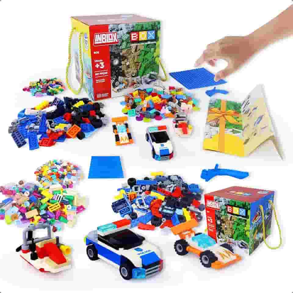 Kit Blocos Montar 557 Peças Com Carros E Bote – Brinquedo Educativo Desenvolve Raciocínio Lógico E Criatividade