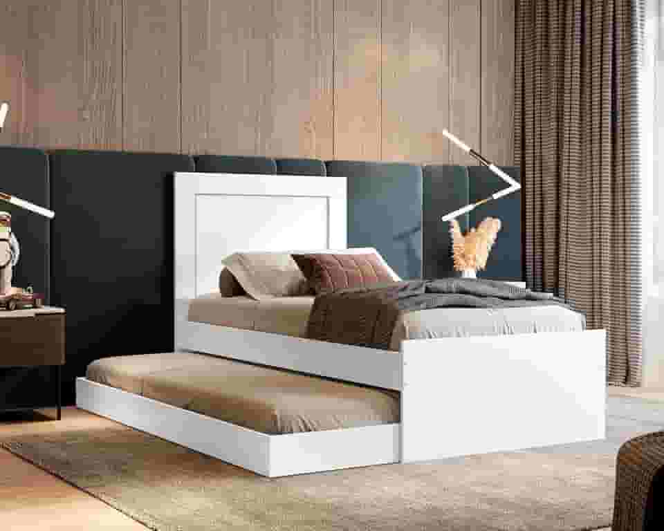 Cama Bicama Luara Solteiro Com Cama Auxiliar (Branco)