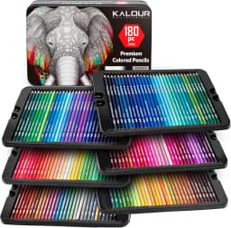 KALOUR Conjunto de 180 lápis de cor para artistas adultos - núcleo macio de pigmento rico -12 lápis metálicos - ideal para colorir, desenhar, esboçar, misturar sombras, cores vibrantes (caixa de lata)