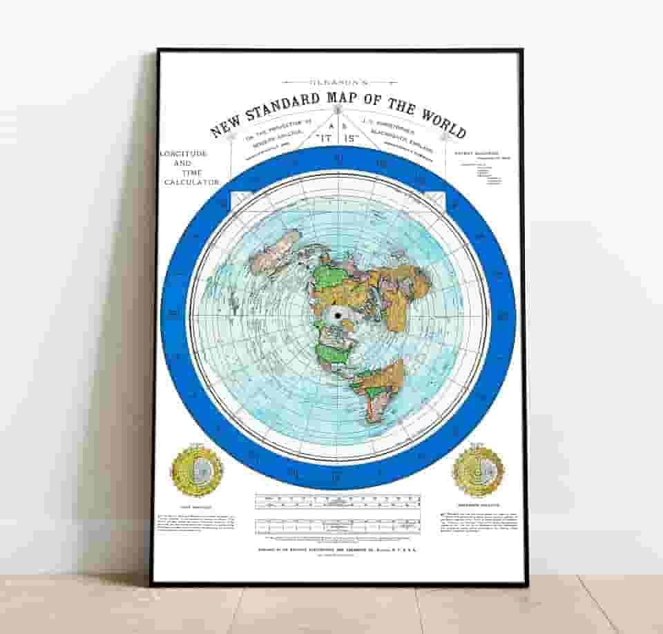 Mapa da Terra Plana do Mundo - Mapa de Alexander Gleason de 1892 - 61 x 91 cm - Presente de decoração de pôster de arte de parede - Plano circular - Longitude e Tempo - Projeção Azimutal Polar -