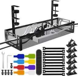 Bandeja de gerenciamento de cabos embaixo da mesa, organizador de cabos SONATURE de 39,9 cm para mesa, suporte de braçadeira, organizador de cabos de aço carbono premium para escritório, casa