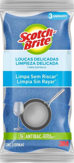 Scotch-Brite, 3M, Esponja Não Risca - Azul, 1 pacote com 3 unidades