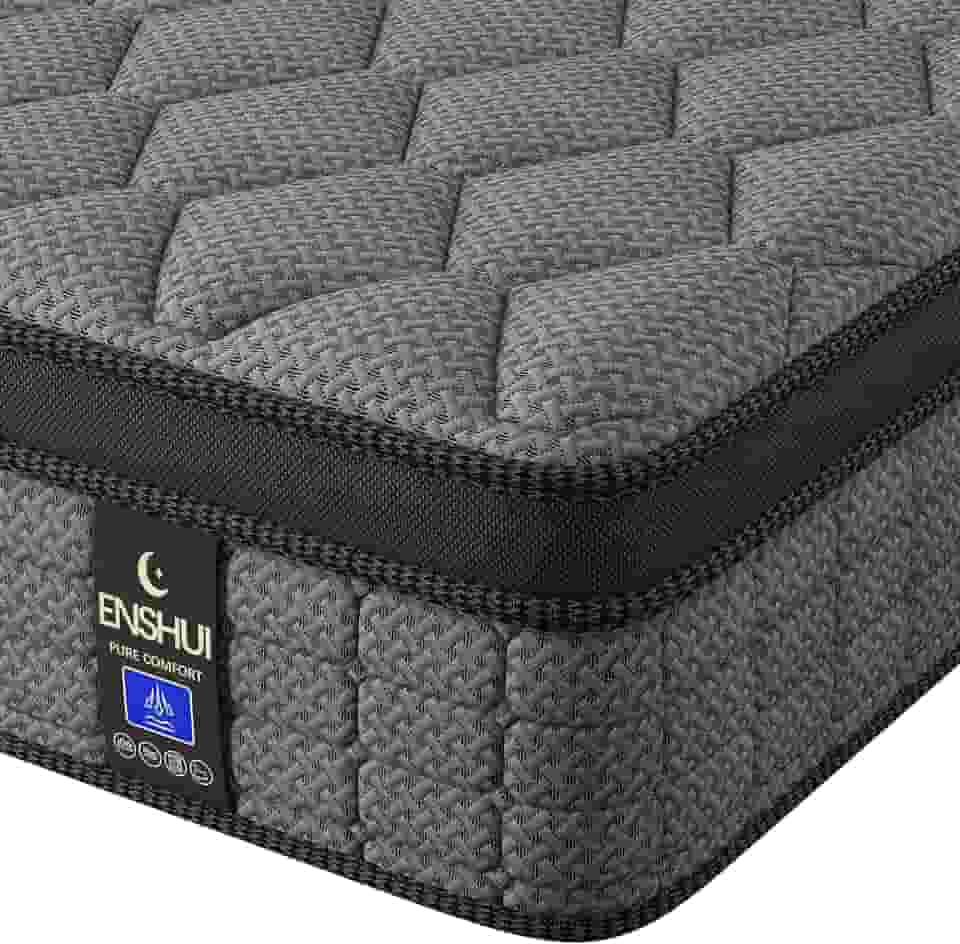 ENSHUI Colchão Queen híbrido de 30 cm em uma caixa, colchões firmes médios com espuma viscoelástica de gel e molas de bolso, alívio de pressão, resfriamento, suporte de borda, teste de 100 noites