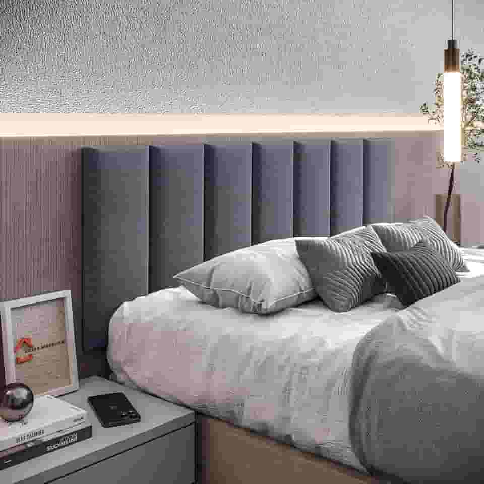 Cabeceira Cama Box Casal Kit C/ 7un Modulos Estofados Adesivo (Grafite)