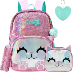 Mochila escolar fofa Meetbelify para meninas, mochila infantil com lantejoulas, para ensino fundamental, Clássico